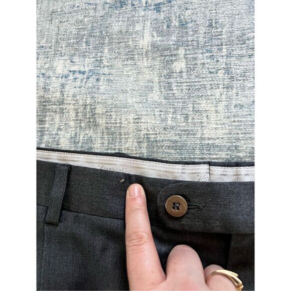 Zanella Charcoal Gray Duncan Pleated Front Cuffed Hem Wool Slacks 42 x 30 - Picture 7 of 7